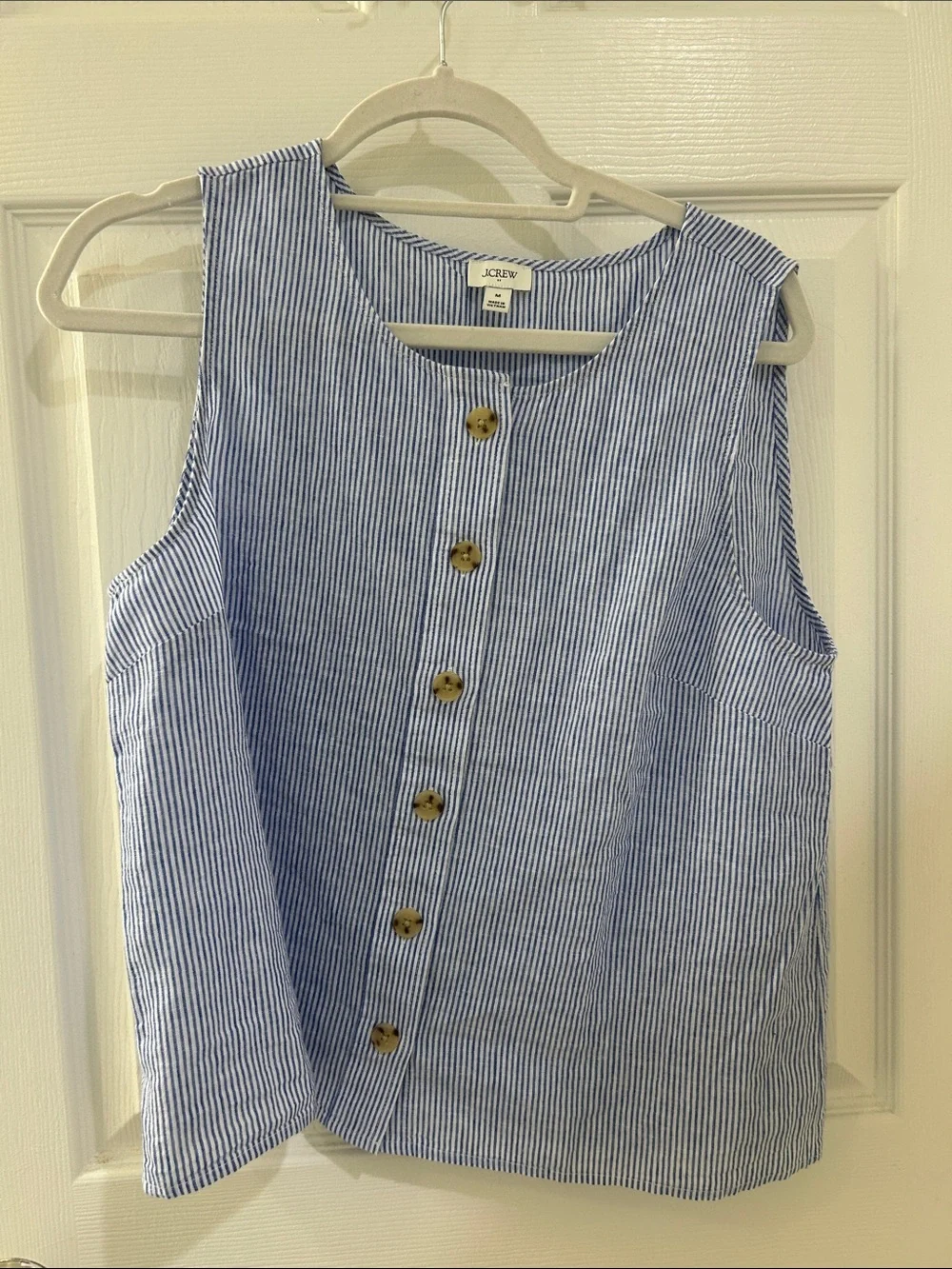 J. Crew Blue and White Striped Button-Front Sleeveless Top